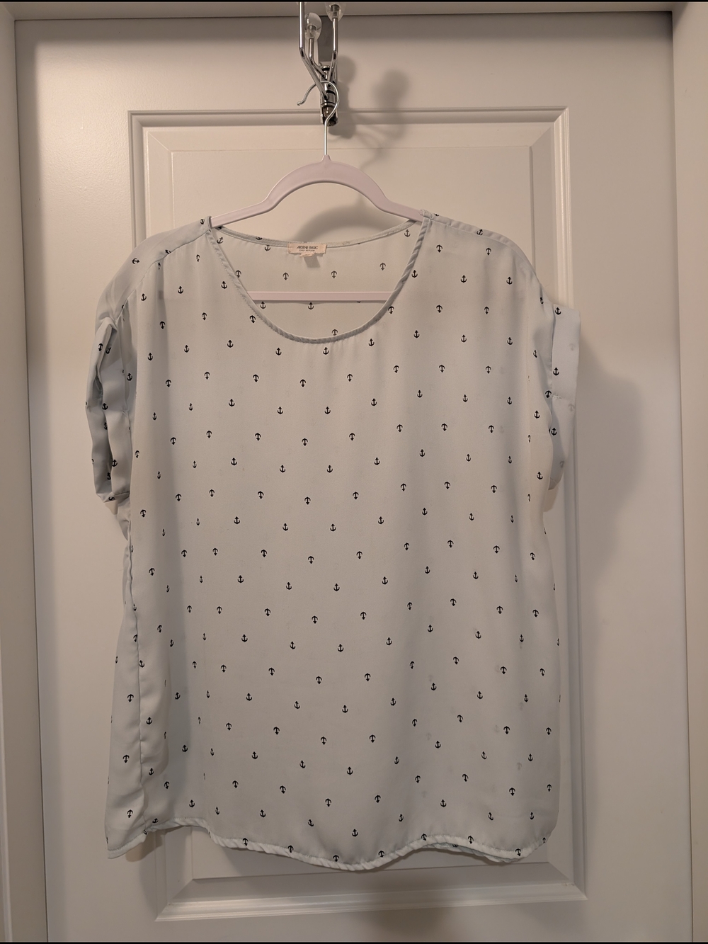 Ardene Light Blue Short Sleeve Top with Navy Anchor Print